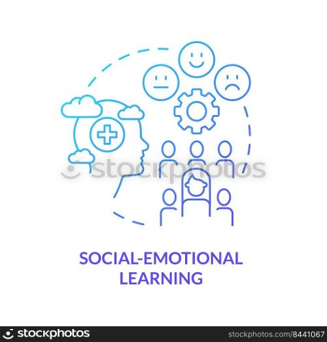 Social emotional learning blue gradient concept icon. Building relationship. Trend in education abstract idea thin line illustration. Isolated outline drawing. Myriad Pro-Bold font used. Social emotional learning blue gradient concept icon