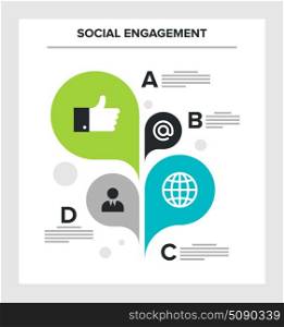 social engagement. Abstract vector illustration of social engagement flat infographic concept.