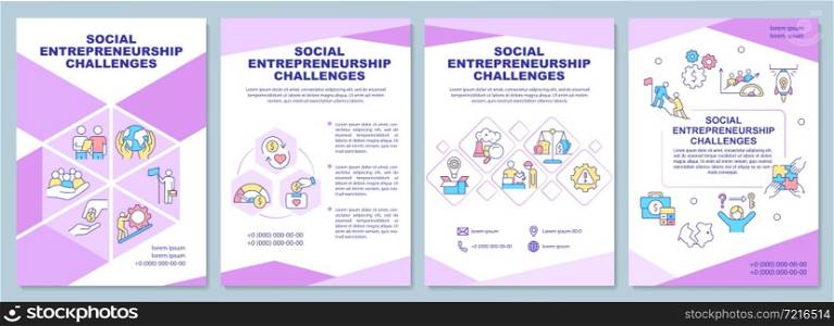 Social entrepreneurship challenges brochure template. Flyer, booklet, leaflet print, cover design with linear icons. Vector layouts for presentation, annual reports, advertisement pages. Social entrepreneurship challenges brochure template