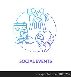 Social events blue gradient concept icon. Participation in community. Social participation. Holiday with work team abstract idea thin line illustration. Vector isolated outline color drawing. Social events blue gradient concept icon