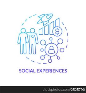 Social experiences blue gradient concept icon. Socialization demand. Customer behavior trend abstract idea thin line illustration. Isolated outline drawing. Myriad Pro-Bold font used. Social experiences blue gradient concept icon