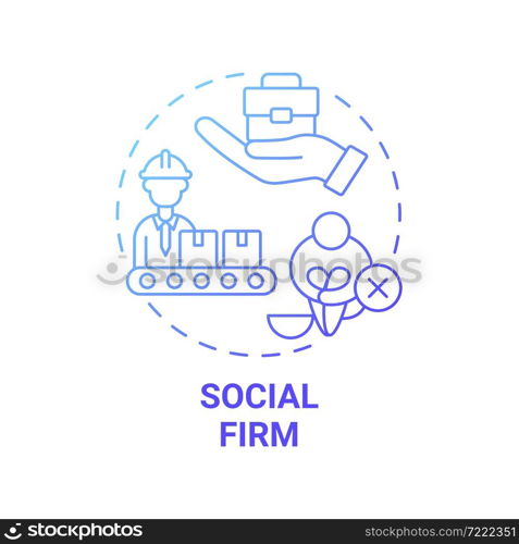 Social firm blue gradient concept icon. Societal entrepreneur abstract idea thin line illustration. Employability. Workplace for people with disabilities. Vector isolated outline color drawing. Social firm blue gradient concept icon