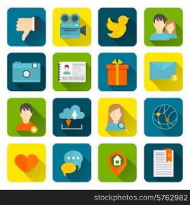 Social flat icons set with adding searching for a friend cloud service isolated vector illustration