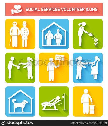 Social foundations donation services and volunteer icons set flat isolated vector illustration