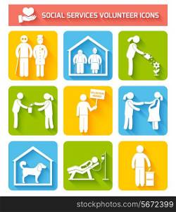 Social foundations donation services and volunteer icons set flat isolated vector illustration