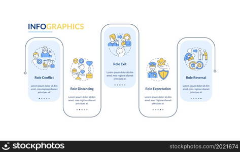 Social function concept vector infographic template. Interaction presentation outline design elements. Data visualization with 5 steps. Process timeline info chart. Workflow layout with line icons. Social function concept vector infographic template