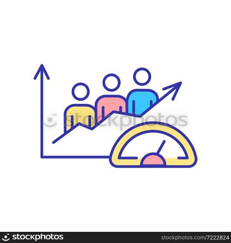 Social growth RGB color icon. Community development and progress. Innovation and improvement. Population growth. Teamwork successful changes. Isolated vector illustration. Simple filled line drawing. Social growth RGB color icon