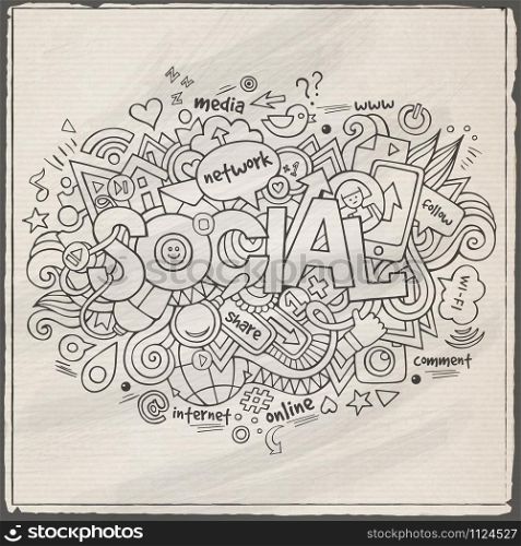 Social hand lettering and doodles elements background. Vector illustration