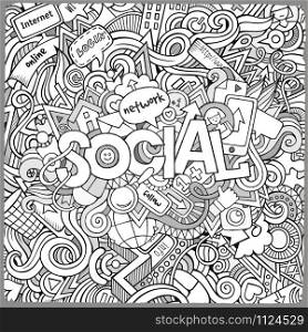 Social hand lettering and doodles elements background. Vector illustration. Social hand lettering and doodles elements background