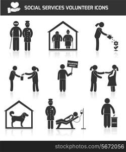 Social help services and volunteer organizations icons set black isolated vector illustration