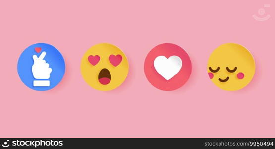 Social icon for Valentine’s day. Papercut style. Emoticon for web and app online streaming and chat message.