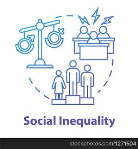 Social inequality blue concept icon. Unequal opportunities. Career barrier. Sexism. Human rights idea thin line illustration. Vector isolated outline RGB color drawing