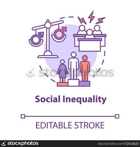Social inequality concept icon. Unequal opportunities. Career barrier. Sexism. Human rights idea thin line illustration. Vector isolated outline RGB color drawing. Editable stroke