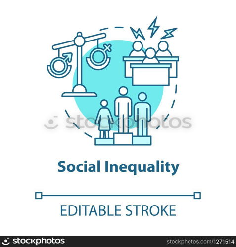 Social inequality turquoise concept icon. Unequal opportunities. Career barrier. Sexism. Human rights idea thin line illustration. Vector isolated outline RGB color drawing. Editable stroke