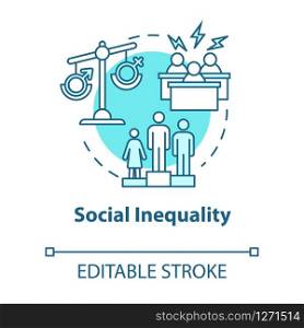 Social inequality turquoise concept icon. Unequal opportunities. Career barrier. Sexism. Human rights idea thin line illustration. Vector isolated outline RGB color drawing. Editable stroke