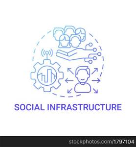 Social infrastructure gradient blue concept icon. Improvement of social sphere in smart city abstract idea thin line illustration. Public facilities. Vector isolated outline color drawing.. Social infrastructure gradient blue concept icon