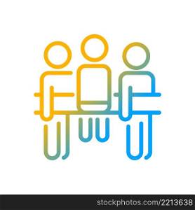 Social loafing gradient linear vector icon. Group responsibility. Collaborative process. People working together. Thin line color symbol. Modern style pictogram. Vector isolated outline drawing. Social loafing gradient linear vector icon