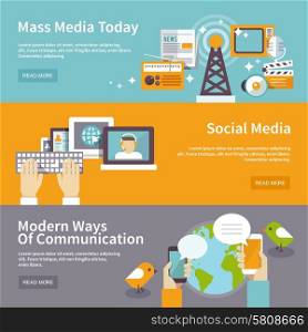 Social mass media banner horizontal set communication elements isolated vector illustration. Media Banner Set