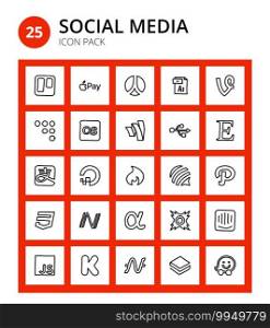 Social Media 25 icons ocean, alipay, coderwall, etsy, wallet Editable Vector Design Elements