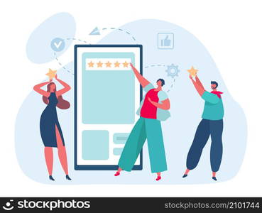 Social media activity, online feedback and review. Vector online social in internet, mobile app cartoon illustration. Social media activity, online feedback and review