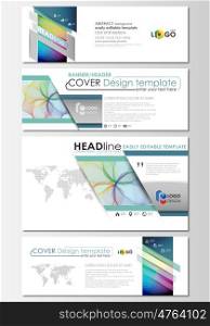 Social media and email headers set, modern banners. Business cover template, easy editable vector, flat layout in popular sizes. Colorful design background with abstract shapes, waves. Overlap effect