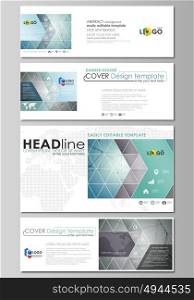 Social media and email headers set, modern banners. Abstract design template, vector layouts in popular sizes. Geometric background. Molecular structure. Scientific, medical, technology concept.. Social media and email headers set, modern banners. Business templates. Easy editable abstract design template, vector layouts in popular sizes. Geometric background, connected line and dots. Molecular structure. Scientific, medical, technology concept.