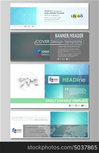 Social media and email headers set, modern banners. Abstract design templates, vector layouts in popular sizes. Chemistry pattern, molecule structure, medical DNA research. Medicine concept.. Social media and email headers set, modern banners. Business templates. Easy editable abstract design template, vector layouts in popular sizes. Chemistry pattern, connecting lines and dots, molecule structure, medical DNA research. Medicine concept.