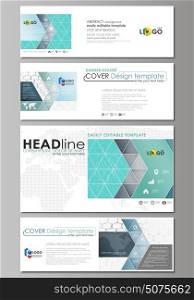 Social media and email headers set, modern banners. Abstract design template, vector layouts in popular sizes. Chemistry pattern, hexagonal molecule structure on blue. Medical, technology concept.. Social media and email headers set, modern banners. Business templates. Easy editable abstract design template, vector layouts in popular sizes. Chemistry pattern, hexagonal molecule structure on blue. Medical, science and technology concept.
