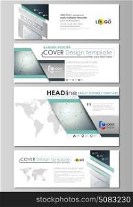 Social media and email headers set, modern banners. Abstract geometric design templates, vector layouts in popular sizes. Genetic and chemical compounds. DNA and neurons. Medicine, chemistry concept.. Social media and email headers set, modern banners. Business templates. Easy editable abstract design template, vector layouts in popular sizes. Genetic and chemical compounds. Atom, DNA and neurons. Medicine, chemistry, science or technology concept. Geometric background.