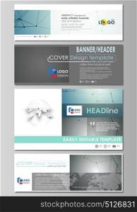 Social media and email headers set, modern banners. Abstract design template, vector layouts in popular sizes. Geometric background. Molecular structure. Scientific, medical, technology concept.. Social media and email headers set, modern banners. Business templates. Easy editable abstract design template, vector layouts in popular sizes. Geometric background, connected line and dots. Molecular structure. Scientific, medical, technology concept.