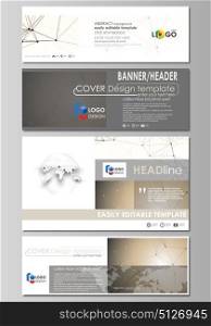 Social media and email headers set, modern banners. Abstract design template, vector layouts in popular sizes. Technology, science, medical concept. Golden dots and lines, digital style. Lines plexus.. Social media and email headers set, modern banners. Business templates. Easy editable abstract design template, vector layouts in popular sizes. Technology, science, medical concept. Golden dots and lines, cybernetic digital style. Lines plexus.