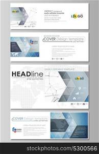 Social media and email headers set, modern banners. Abstract design template, vector layouts in popular sizes. Geometric blue background, molecule structure, science concept. Connected lines and dots.. Social media and email headers set, modern banners. Abstract design template, vector layouts in popular sizes. Geometric blue background, molecule structure, science concept. Connected lines and dots