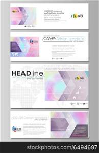 Social media and email headers set, modern banners. Abstract business design templates, vector layouts in popular sizes. Hologram, holographic effect background. Blurred pattern, surreal texture.. Social media and email headers set, modern banners. Business templates. Easy editable abstract design template, vector layouts in popular sizes. Hologram, background in pastel colors with holographic effect. Blurred colorful pattern, futuristic surreal texture.