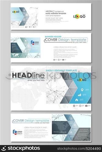 Social media and email headers set, modern banners. Abstract design template, vector layouts. Chemistry pattern, connecting lines and dots, molecule structure on white, geometric graphic background.. Social media and email headers set, modern banners. Business templates. Easy editable abstract design template, vector layouts in popular sizes. Chemistry pattern, connecting lines and dots, molecule structure on white, geometric graphic background.