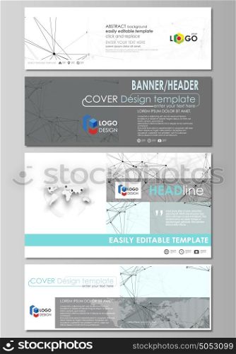 Social media and email headers set, modern banners. Abstract design templates, vector layouts. Chemistry pattern, connecting lines and dots, molecule structure on white, geometric graphic background.. Social media and email headers set, modern banners. Business templates. Easy editable abstract design template, vector layouts in popular sizes. Chemistry pattern, connecting lines and dots, molecule structure on white, geometric graphic background.