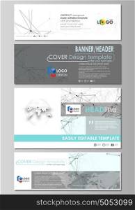 Social media and email headers set, modern banners. Abstract design templates, vector layouts. Chemistry pattern, connecting lines and dots, molecule structure on white, geometric graphic background.. Social media and email headers set, modern banners. Business templates. Easy editable abstract design template, vector layouts in popular sizes. Chemistry pattern, connecting lines and dots, molecule structure on white, geometric graphic background.
