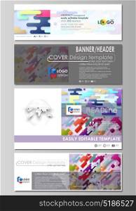 Social media and email headers set, modern banners. Abstract design templates, vector layouts. Bright color colorful minimalist backdrop with geometric shapes, minimalistic background.. Social media and email headers set, modern banners. Business templates. Easy editable abstract design template, vector layouts in popular sizes. Bright color lines and dots, colorful minimalist backdrop with geometric shapes forming beautiful minimalistic background.