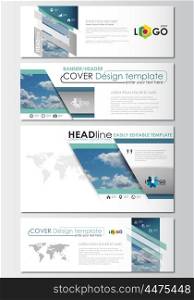Social media and email headers set, modern banners. Business templates. Cover design template, easy editable, abstract flat blue layouts in popular formats, vector illustration.