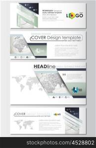 Social media and email headers set, modern banners. Business templates. Cover design template, easy editable, abstract flat layout in popular sizes. Dotted world globe with construction and polygonal molecules on gray background, vector illustration