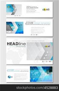 Social media and email headers set, modern banners. Business templates. Cover design template, easy editable, abstract flat layout in popular sizes. Abstract triangles, blue and gray triangular background, modern polygonal vector.