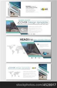 Social media and email headers set, modern banners. Business templates. Cover design template, easy editable, abstract flat layout in popular sizes. Abstract business background, blurred image, urban landscape, modern stylish vector.