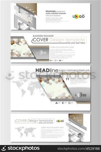 Social media and email headers set, modern banners. Business templates. Cover design template, easy editable, abstract flat layout in popular sizes. Abstract gray color business background, modern stylish hexagonal vector texture.