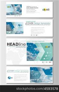 Social media and email headers set, modern banners. Business templates. Cover design template, easy editable, abstract flat blue layouts in popular formats, vector illustration