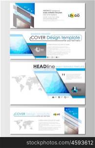 Social media and email headers set, modern banners. Business templates. Cover design template, easy editable, abstract flat layout in popular sizes. Abstract triangles, blue triangular background, modern colorful polygonal vector.