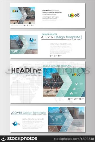 Social media and email headers set, modern banners. Business templates. Cover design template, easy editable, abstract flat layout in popular sizes. Abstract business background, blurred image, urban landscape, modern stylish vector.