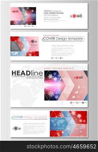 Social media and email headers set, modern banners. Business templates. Cover design template, easy editable, abstract flat layout in popular sizes. Christmas decoration, vector background with shiny snowflakes.