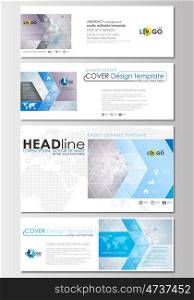 Social media and email headers set, modern banners. Business templates. Cover design template, flat layout in popular formats. Molecule structure on blue. Science healthcare background, medical vector. Social media and email headers set, modern banners. Business templates. Cover design template, easy editable, abstract flat layout in popular sizes. Molecule structure on blue background. Science healthcare background, medical vector.