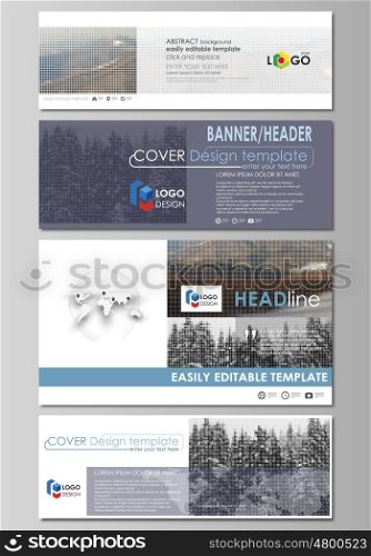 Social media and email headers set, modern banners. Business templates. Easy editable abstract design template, vector layouts in popular sizes. Abstract landscape of nature. Dark color pattern in vintage style, mosaic texture.