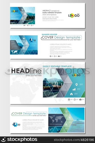 Social media and email headers set, modern banners. Business templates. Cover design template, easy editable, abstract flat layout in popular sizes, vector illustration.