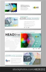 Social media and email headers set, modern banners. Business templates. Easy editable abstract design template, flat layout in popular sizes, vector illustration. Colorful design with overlapping geometric shapes and waves forming abstract beautiful background.